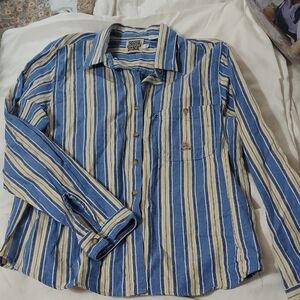 Panama Slim Blue and Yellow Striped Western Shirt Sz L